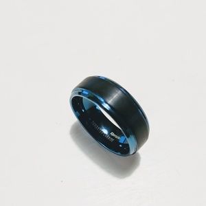 Men's tungsten carbide ring, 8mm, black and blue